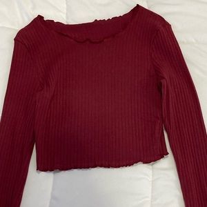 SHEIN Maroon Lettuce Edge Crop Top